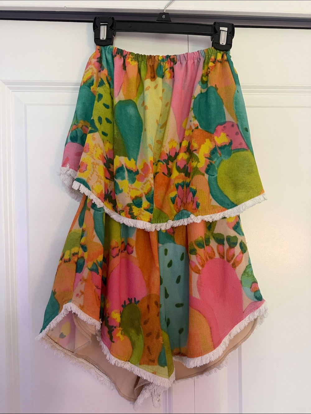 Judith March Multicolor Strapless Floral Romper with Fringe Trim